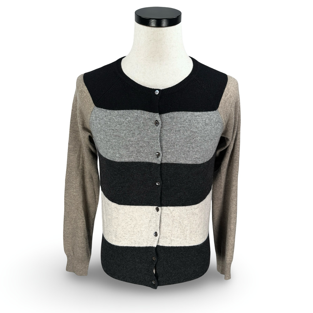 Autumn Cashmere Cardigan Sweater Women’s Medium Multicolor Striped‎ Elbow Pads